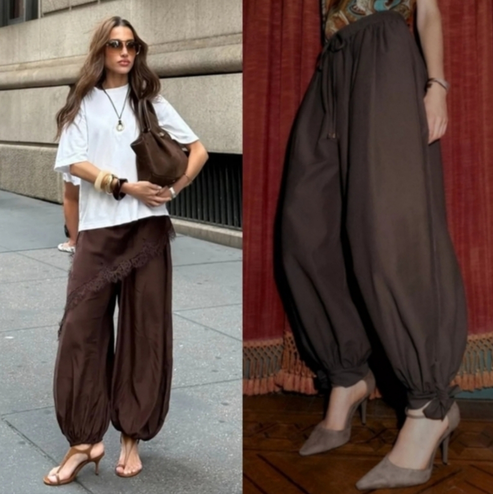 Zara Wide-Leg Balloon Pants in Dark Brown